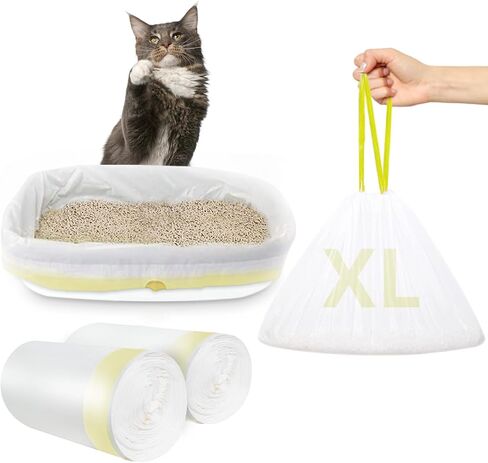 XUEPETT 24 Pack Jumbo Cat Litter Box Liners with Drawstring, 37" x 18" in Saudi Arabia