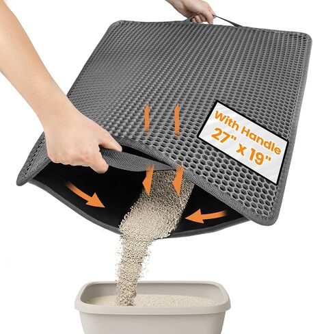 Cat Litter Mat Compact Size 23.6"x14.6" for Small Spaces, Upgrade Waterproof Leakproof Back Layer, Honeycomb Trapping Mat, Washable, Easy to Clean, Scatter Control Kitty Litter Matt, Black in Saudi Arabia