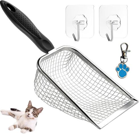 Cat Litter Scoop, Stainless Steel Cats Sturdy Mesh Scooper Kitty Metal Scooper Long Handle Scooper Shovel Sifter for All Litter Types Metal Cat Scooper for Litter Box in Saudi Arabia