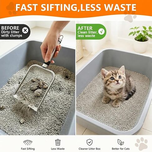 Cat Litter Scoop 2 Pack, Stainless Steel Handle, 3.8mm & 5mm Mesh Sifter in Kuwait