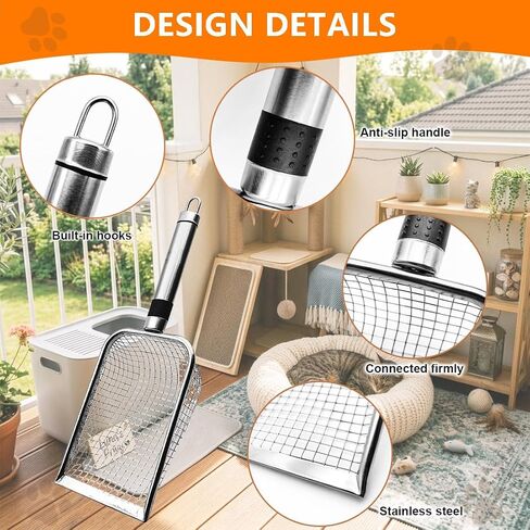 Cat Litter Scoop 2 Pack, Stainless Steel Handle, 3.8mm & 5mm Mesh Sifter in Kuwait