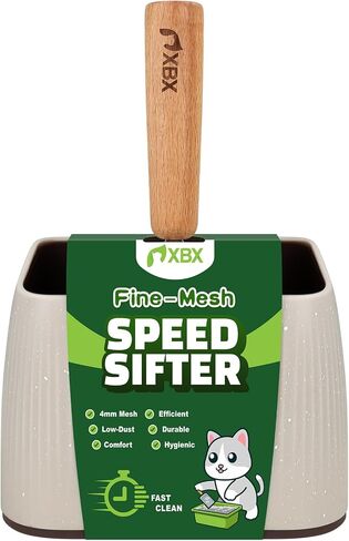 XBX Cat Litter Scoop with Holder – Metal Mesh Litter Scooper, Wooden Handle Fine Litter Scoop with Small Holes for Litter Box, Efficient Sifting and Easy Cleaning in Kuwait