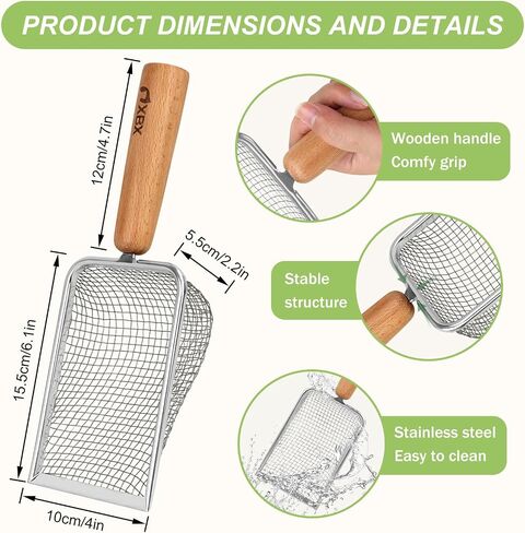 XBX Cat Litter Scoop with Holder – Metal Mesh Litter Scooper, Wooden Handle Fine Litter Scoop with Small Holes for Litter Box, Efficient Sifting and Easy Cleaning in Kuwait