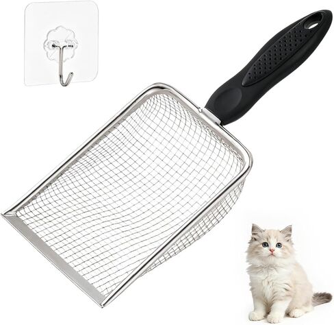 Stainless Steel Metal Cat Litter Scoop with 3.8mm Mesh, Sticky Hang Hook in Saudi Arabia