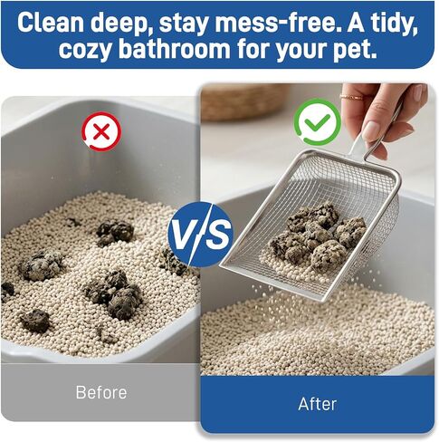 Stainless Steel Metal Cat Litter Scoop with 3.8mm Mesh, Sticky Hang Hook in Saudi Arabia