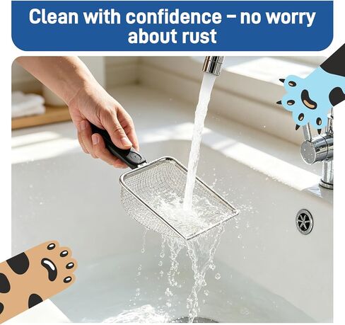Stainless Steel Metal Cat Litter Scoop with 3.8mm Mesh, Sticky Hang Hook in Saudi Arabia