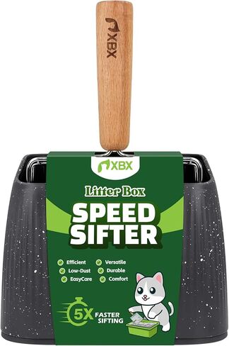 XBX Cat Litter Scoop with Holder, Heavy Duty Litter Sifter, Stainless Steel Litter Shovel, Litter Scooper with Beech Wood Grip and Washable Stand, Perfect for Cat Litter Box Cleaning in Kuwait