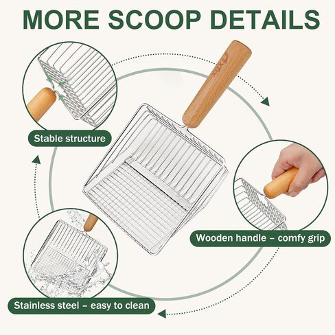 XBX Cat Litter Scoop with Holder, Heavy Duty Litter Sifter, Stainless Steel Litter Shovel, Litter Scooper with Beech Wood Grip and Washable Stand, Perfect for Cat Litter Box Cleaning in Kuwait