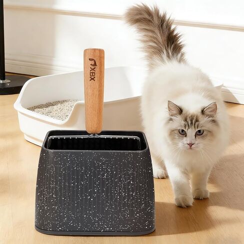 XBX Cat Litter Scoop with Holder, Heavy Duty Litter Sifter, Stainless Steel Litter Shovel, Litter Scooper with Beech Wood Grip and Washable Stand, Perfect for Cat Litter Box Cleaning in Kuwait