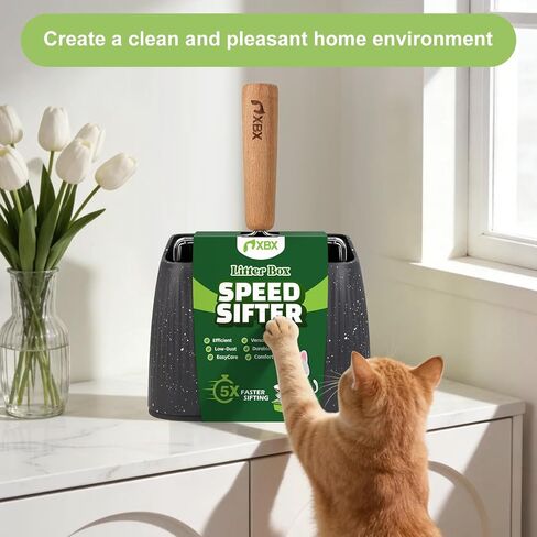 XBX Cat Litter Scoop with Holder, Heavy Duty Litter Sifter, Stainless Steel Litter Shovel, Litter Scooper with Beech Wood Grip and Washable Stand, Perfect for Cat Litter Box Cleaning in Kuwait