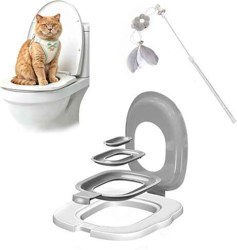 Cat Toilet Trainer Kit,Cat Potty Toilet Training Kit-Train Your Cat to Use The Toilet,Plastic Litter Box Trainer with 1 Feather Toy in Saudi Arabia