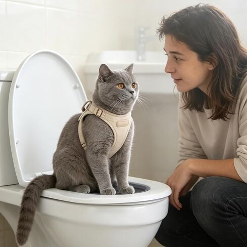 Cat Toilet Trainer Kit,Cat Potty Toilet Training Kit-Train Your Cat to Use The Toilet,Plastic Litter Box Trainer with 1 Feather Toy in Saudi Arabia