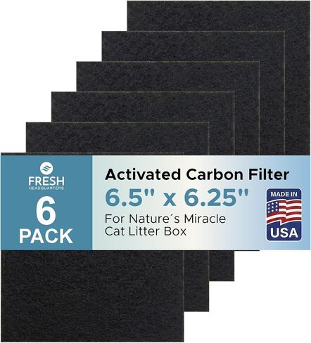 Fresh Headquarters 6-Pack Activated Carbon Cat Litter Box Filter Replacement for Nature's Miracle Oval Box - Charcoal Filters for Hooded Litter Boxes - Odor Control - Made in USA - 8" x 3" in Saudi Arabia