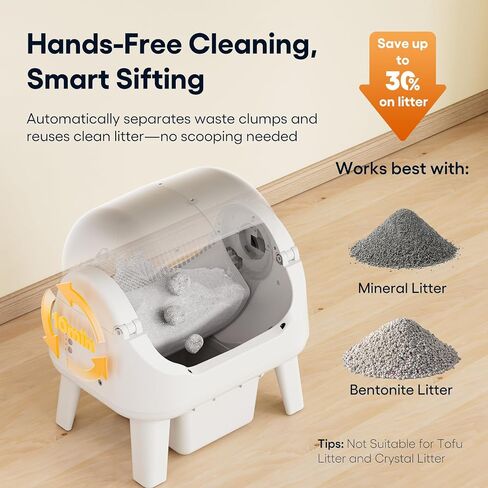 PetPivot Open Top Self Cleaning Cat Litter Box, Automatic Litter Box with 7 Pairs of Safety Sensors, Anti-Pinch Protection and Easy Access Step for Senior Cats, White Grey in Saudi Arabia
