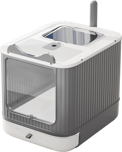 Covered Cat Litter Box with Lid for Kitten to Medium, Grey-White in Saudi Arabia