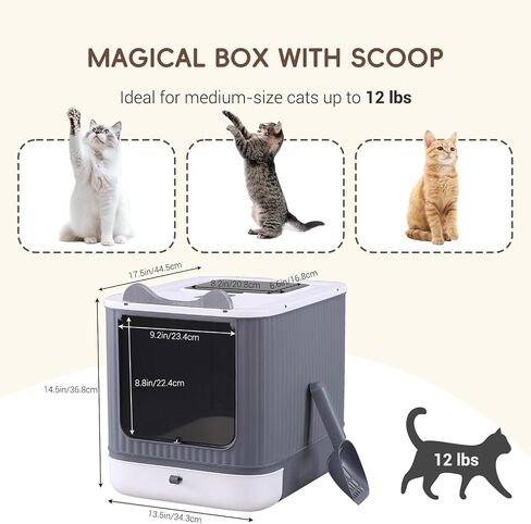 Covered Cat Litter Box with Lid for Kitten to Medium, Grey-White in Saudi Arabia