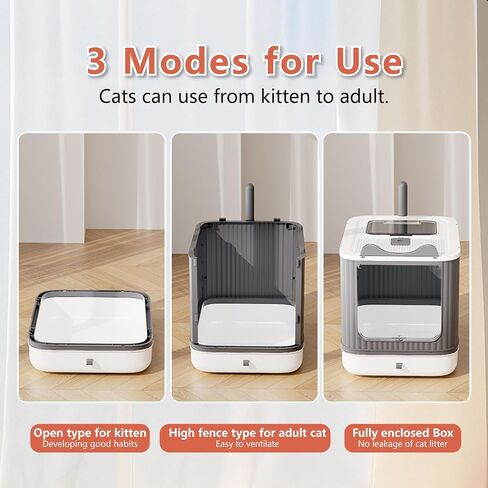 Covered Cat Litter Box with Lid for Kitten to Medium, Grey-White in Saudi Arabia