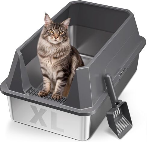 XL Enclosed Stainless Steel Litter Box with Lid, Light Gray in Saudi Arabia