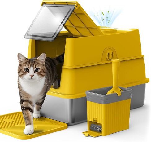 Stainless Steel Litter Box with Lid | XL Enclosed Covered Cat Litter Box in Saudi Arabia
