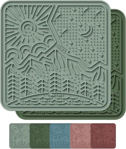 OHMO Lick Mat for Dogs and Cats Large(2 Pack) Nature Design Easy to Clean Pet Slow Feeder with Suction Cups, for Anxiety Relief and Boredom Reduction(Olive+Sage Green) in Kuwait