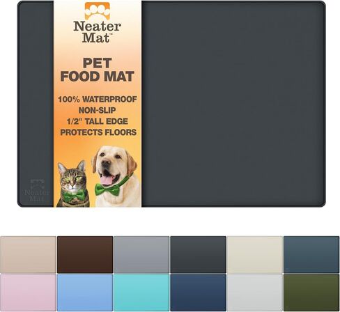 Neater Pet Brands Neater Mat Cat & Dog Food Mat, Waterproof & BPA-Free Silicone Placemat with Raised Edge for Under Food and Water Bowls, 19" x 12", Gunmetal Grey in Kuwait