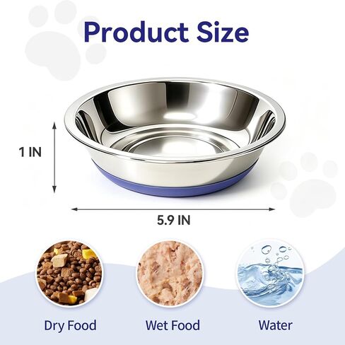 3 Pack Stainless Steel Cat Bowls, Cat Dishes Whisker Friendly with Non-Slip Silicone Bottom, Easy to Clean, 5.5" Shallow Wide Cat Food and Water Feeding Bowl for Indoor Outdoor Cats in Saudi Arabia