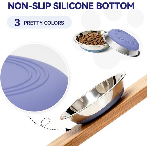 3 Pack Stainless Steel Cat Bowls, Cat Dishes Whisker Friendly with Non-Slip Silicone Bottom, Easy to Clean, 5.5" Shallow Wide Cat Food and Water Feeding Bowl for Indoor Outdoor Cats in Saudi Arabia