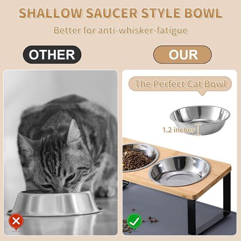 Upgraded Elevated Cat Bowls with Food Mat,15°Tilted Stand Anti Vomiting Raised Cat Dishes for Food and Water,2 Stainless Steel Bowls for Cats and Puppy in Kuwait