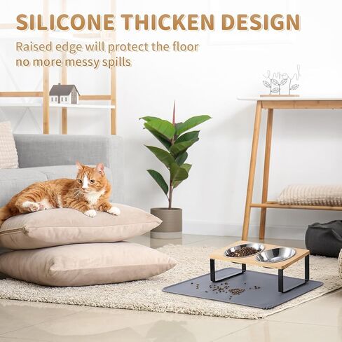 Upgraded Elevated Cat Bowls with Food Mat,15°Tilted Stand Anti Vomiting Raised Cat Dishes for Food and Water,2 Stainless Steel Bowls for Cats and Puppy in Kuwait