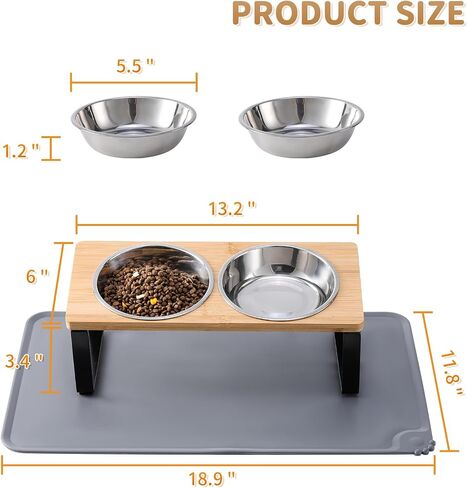 Upgraded Elevated Cat Bowls with Food Mat,15°Tilted Stand Anti Vomiting Raised Cat Dishes for Food and Water,2 Stainless Steel Bowls for Cats and Puppy in Kuwait