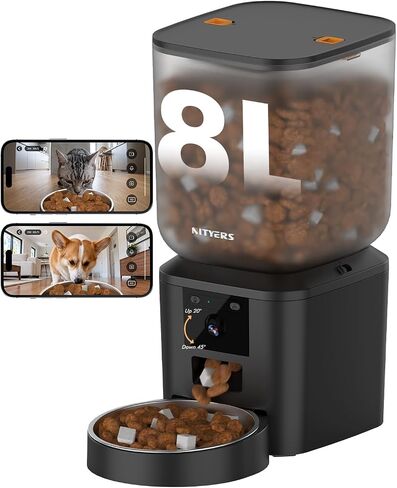 Automatic Dog Feeder - 8L/34 Cups Large Capacity Automatic Cat Food Dispenser with LCD Screen, Large Food Tray, Battery Operated, Timed Cat Feeder, Up to 50 Portions 6 Meals Per Day, Keeps Fresh in Saudi Arabia