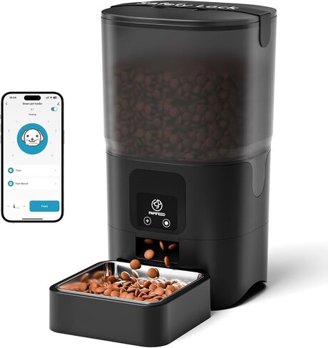 PAPIFEED Automatic Cat Feeder with App, WiFi Auto Cat Feeder, 6L Slow-Feed Cat Food Dispenser for Dry Food, Dual Power Supply Timed Pet Feeder for Small Dog, 10 Meals/Day, 12 Portions/Meal, White in Saudi Arabia