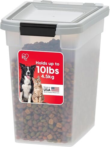 IRIS USA Dog Food Storage Container, Up to 10 lbs, Clear/Gray, Made in USA in Saudi Arabia