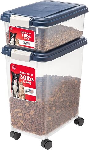 IRIS USA Dog Food Storage Container, Up to 30+11 lbs, Navy, Made in USA in Saudi Arabia