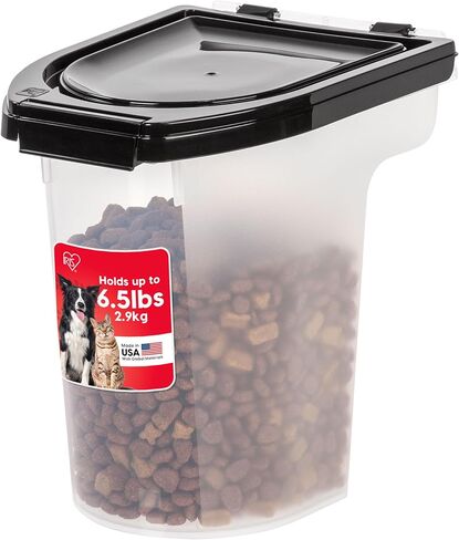 IRIS USA Dog Food Storage Container, Up to 6.5 lbs, Black, Made in USA in Saudi Arabia