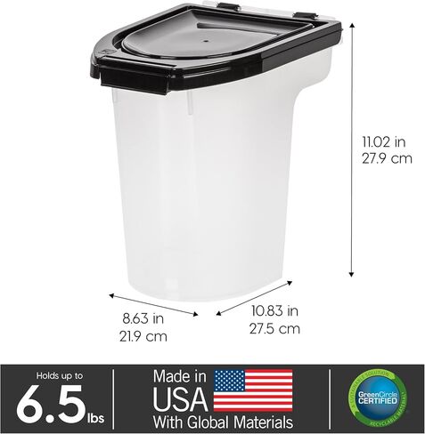 IRIS USA Dog Food Storage Container, Up to 6.5 lbs, Black, Made in USA in Saudi Arabia
