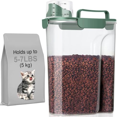 LEAWALK 5-7Lbs Cat Dog Storage Container, Portable Pet Food Containers with Upgraded Large Spout and Cup, Small Animal Kibble Dispenser for Bird Seed, Oatmeal, Rice, Flour, Brown Sugart-Dark Green in Kuwait