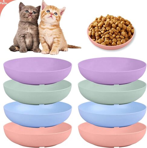 [8-Pieces] Whisker Fatigue Cat Bowl - 5.5 Inch Shallow Cat Food Dish Wide Cats Wet Feeding Bowls, PET Plate for Kittens and Short Legged Cats (Type-A Normal Bowls) in Saudi Arabia