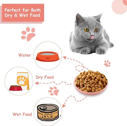 [8-Pieces] Whisker Fatigue Cat Bowl - 5.5 Inch Shallow Cat Food Dish Wide Cats Wet Feeding Bowls, PET Plate for Kittens and Short Legged Cats (Type-A Normal Bowls) in Saudi Arabia
