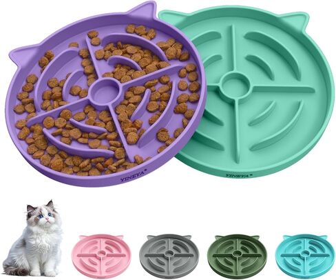 YINEYA 2 Pcs Silicone Slow Feeder Cat Bowl, Cat Slow Feeder for Food Training, Interactive Puzzle Bowls for Puppy, Kitten Dishes to Prevent Overeating, Treat Toys Suitable for Dry and Wet Food in Saudi Arabia