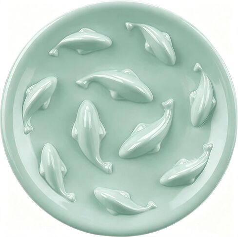 Slow Feeder Bowl for Cats and Small Dogs,Cilkus Fish Pool Design, Fun Interactive Bloat Stop Puzzle Feeder Bowl Healthy Eating Diet Made of Melamine Food Grade Material Dishwasher Safe (Green) in Saudi Arabia