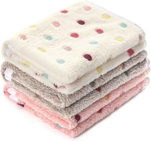 1 Pack 3 Blankets Super Soft Cute Dot Pattern Pet Blanket Flannel Throw for Dog Puppy Cat Beige/Brown/Pink Small in Kuwait