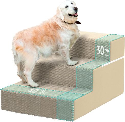 YENING Large Dog Stairs for High Beds - Extra Wide Pet Steps for Large Dogs to Get on Tall Bed 3 Deep Step Cat Ramp for Couch in Kuwait