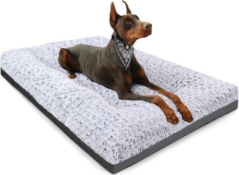 POCBLUE Deluxe Washable Dog Bed for Large Dogs Dog Crate Mat 35 Inch Comfy Fluffy Kennel Pad Anti-Slip for Dogs Up to 60 lbs, 35" x 23", Grey in Kuwait