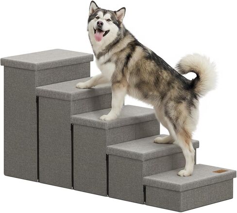 Zerbuger Dog Stairs with Storage, Grey 3 Steps Dog Ramp no Condo for Bed in Saudi Arabia