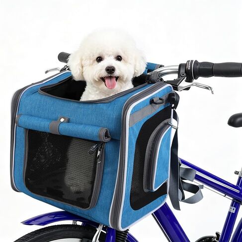 Expandable Dog Bike Basket Carrier, Foldable Pet Bicycle Backpack(Blue) in Kuwait