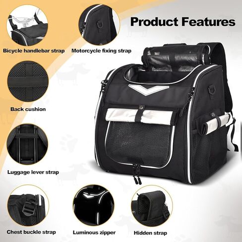 Dog Bike Basket, Foldable Pet Bike Carrier Backpack with Safety Strap, Waterproof Pet Bike Basket Suitable for Small Cats Kitten Puppy Dogs （New Black） in Kuwait