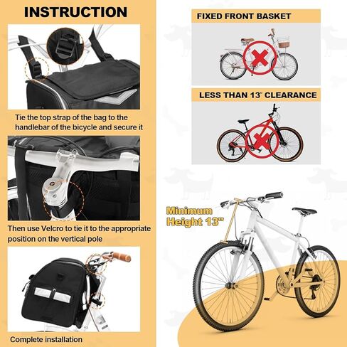 Dog Bike Basket, Foldable Pet Bike Carrier Backpack with Safety Strap, Waterproof Pet Bike Basket Suitable for Small Cats Kitten Puppy Dogs （New Black） in Kuwait
