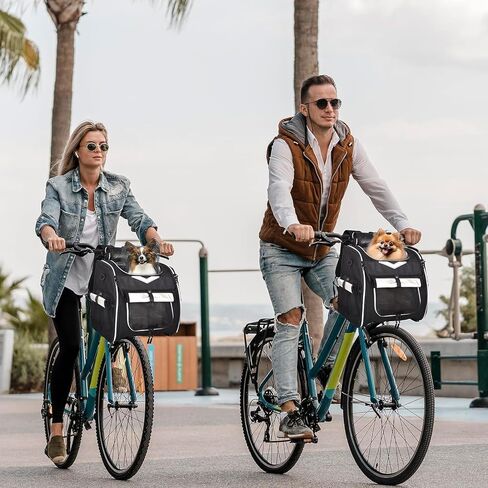 Dog Bike Basket, Foldable Pet Bike Carrier Backpack with Safety Strap, Waterproof Pet Bike Basket Suitable for Small Cats Kitten Puppy Dogs （New Black） in Kuwait