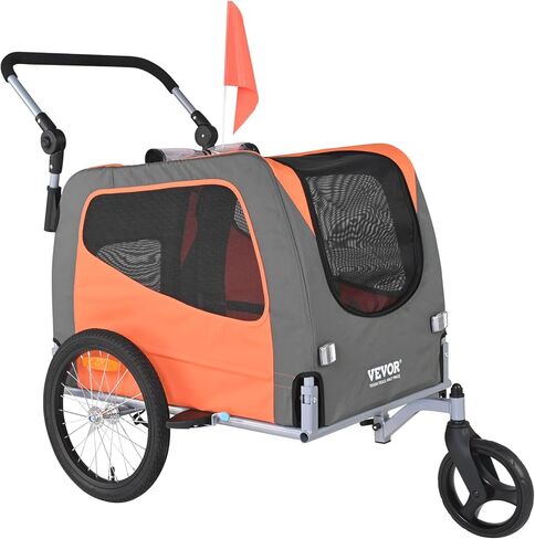 VEVOR Dog Bike Trailer, Supports up to 66/88/100 lbs, 2-in-1 Pet Stroller Cart Bicycle Carrier, Easy Folding Cart Frame with Quick Release Wheels, Universal Bicycle Coupler, Reflectors, Flag in Saudi Arabia